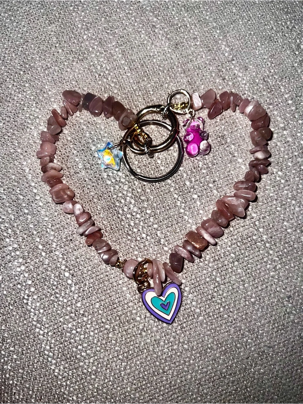 Bag Charms/Key Ring with Peach Moonstones